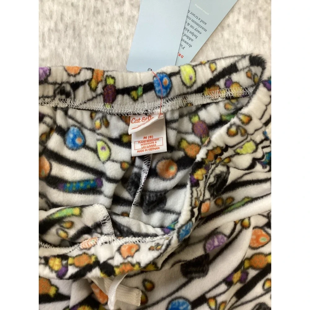 Cat & Jack Halloween Ghost Candy‎ Stripe Fleece Pajama Pants Kids Size M 8 NEW